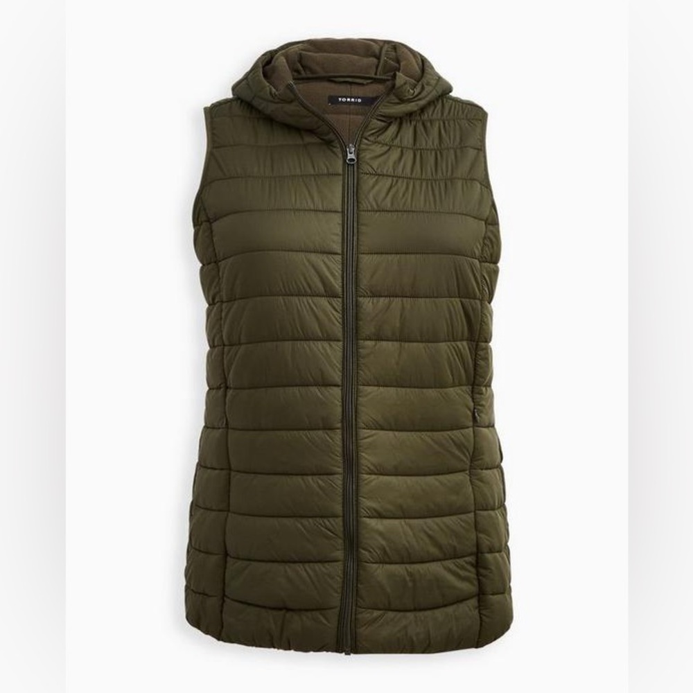 Torrid Olive Green Hooded Puffer Vest